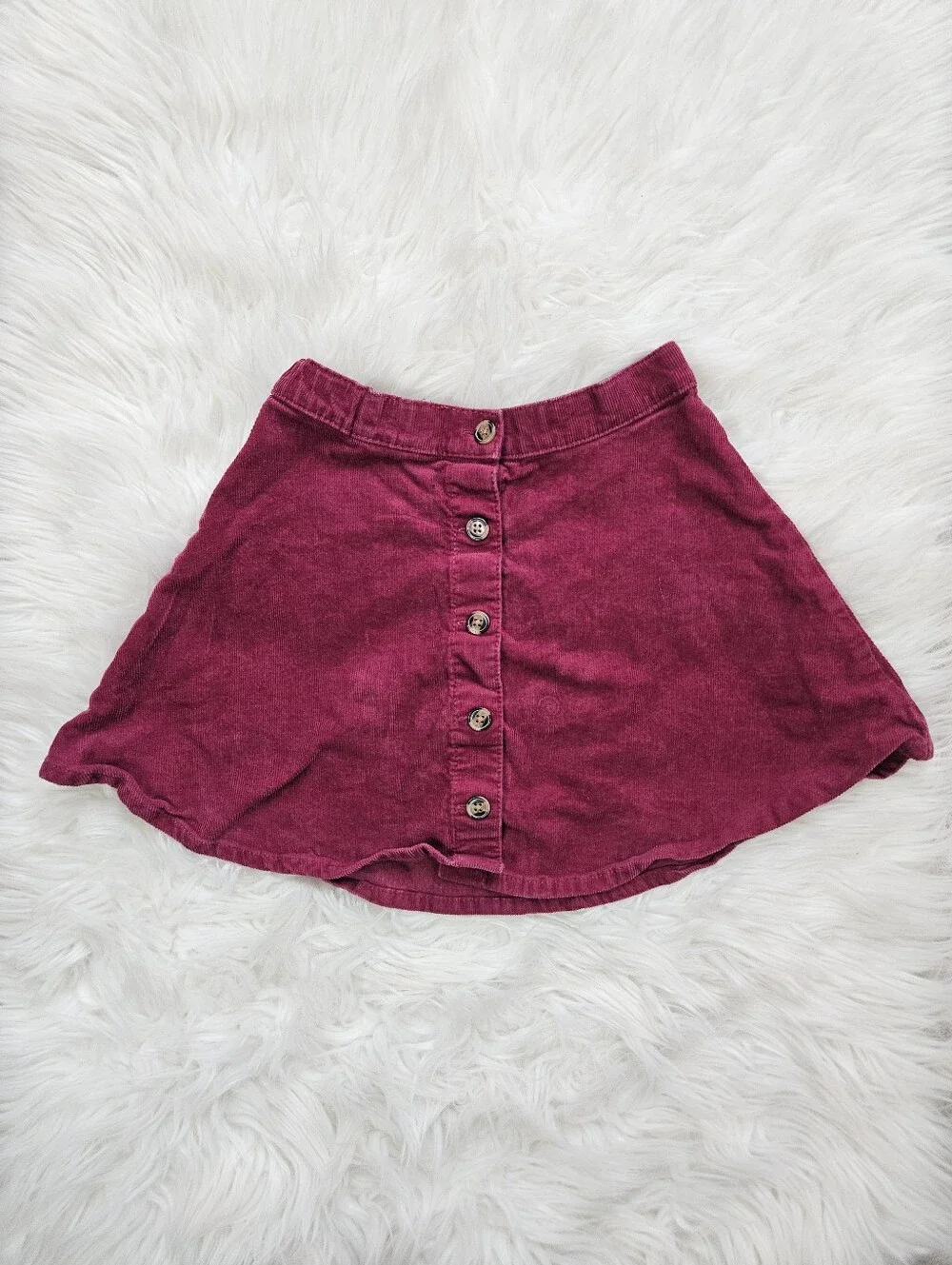 H&M Corduroy Button Front Mini Flare Skirt Pink Cranberry Boho Kids Girls 7-8Y